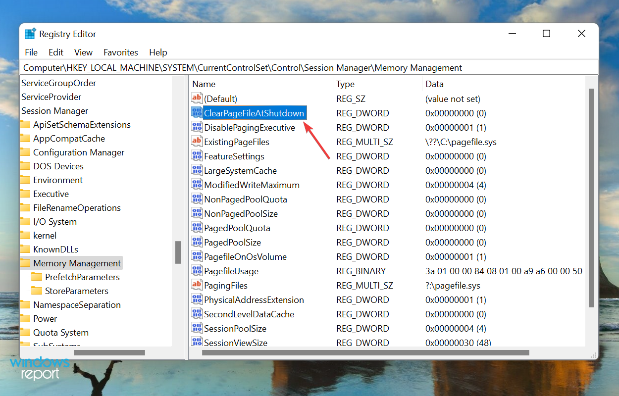 ClearPageFileAtShutdown to fix windows 11 not using all ram