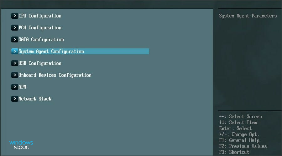 System agent configuration