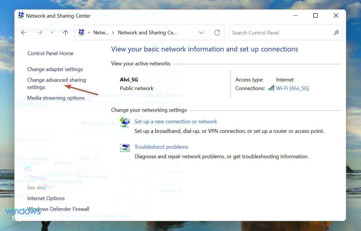 Change advance sharing settings