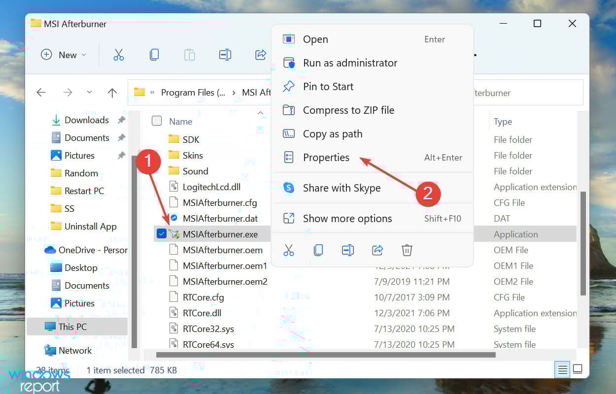 Properties to fix msi afterburner not working windows 11