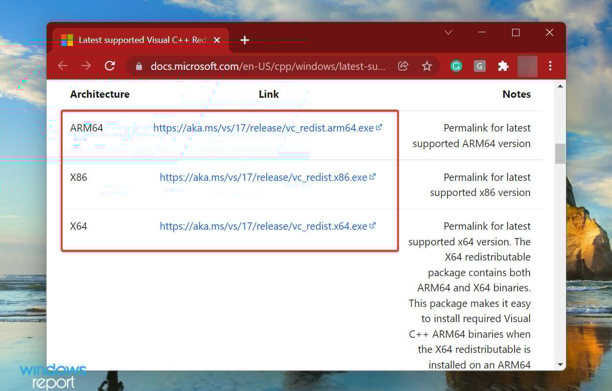 Download Microsoft Visual C++ Redistributable package to fix runtime error windows 11