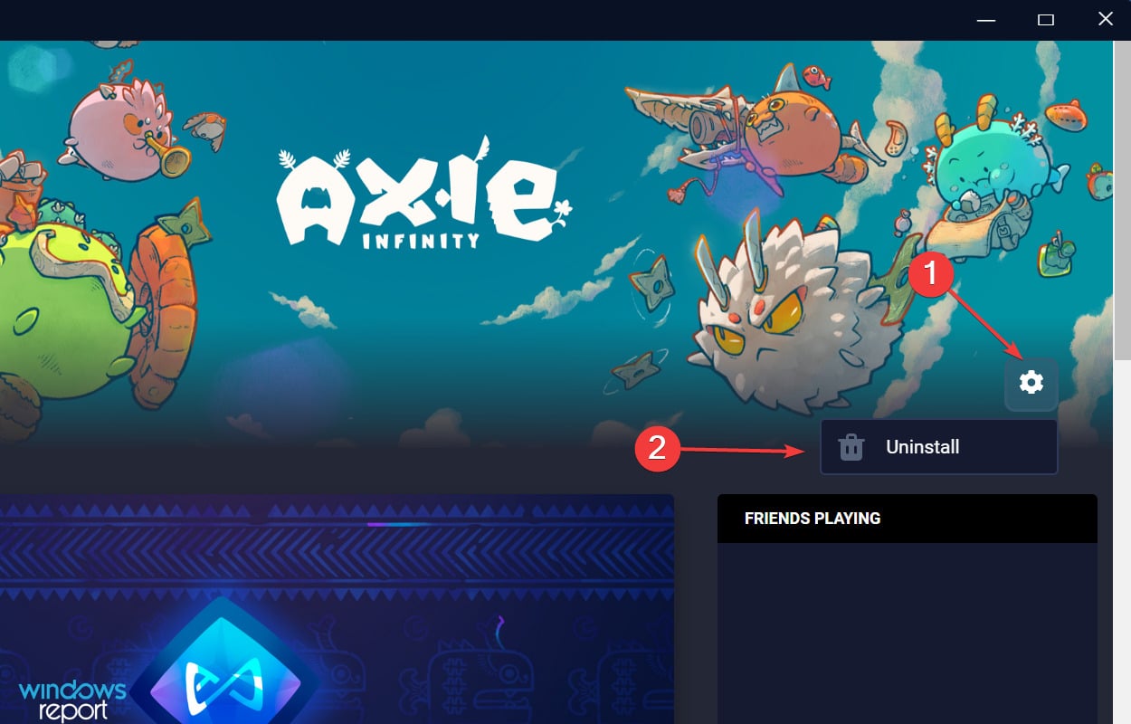 Uninstall game to fix axie infinity not working