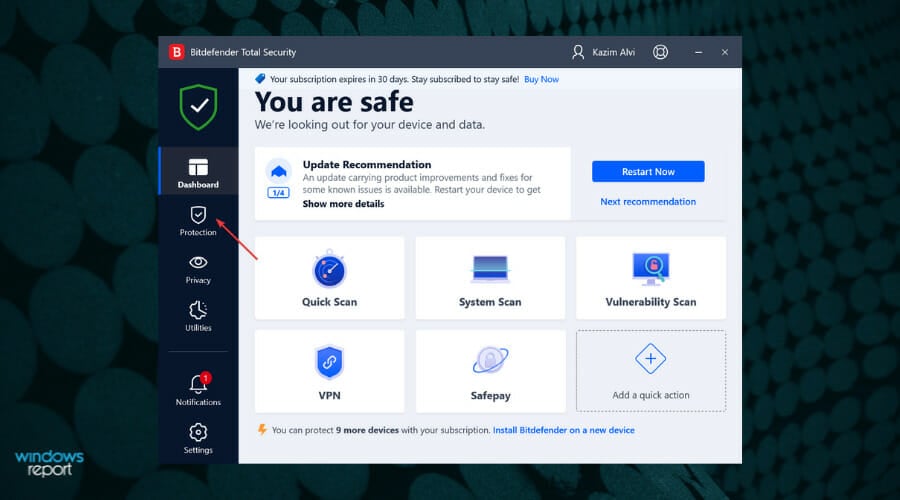 Protection tab