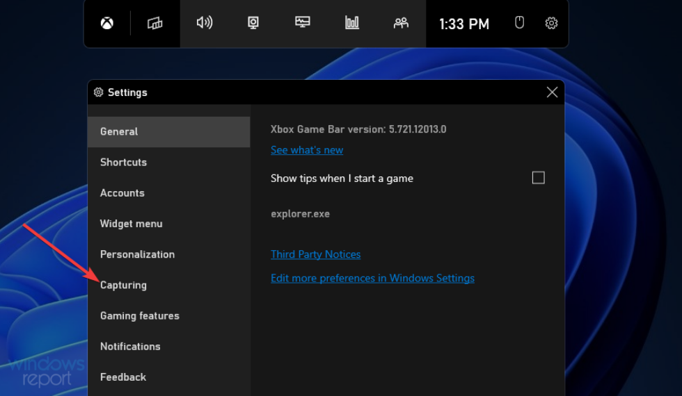 The capturing tab disable dvr windows 11