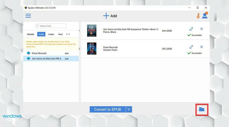 convert kindle to epubor step 13