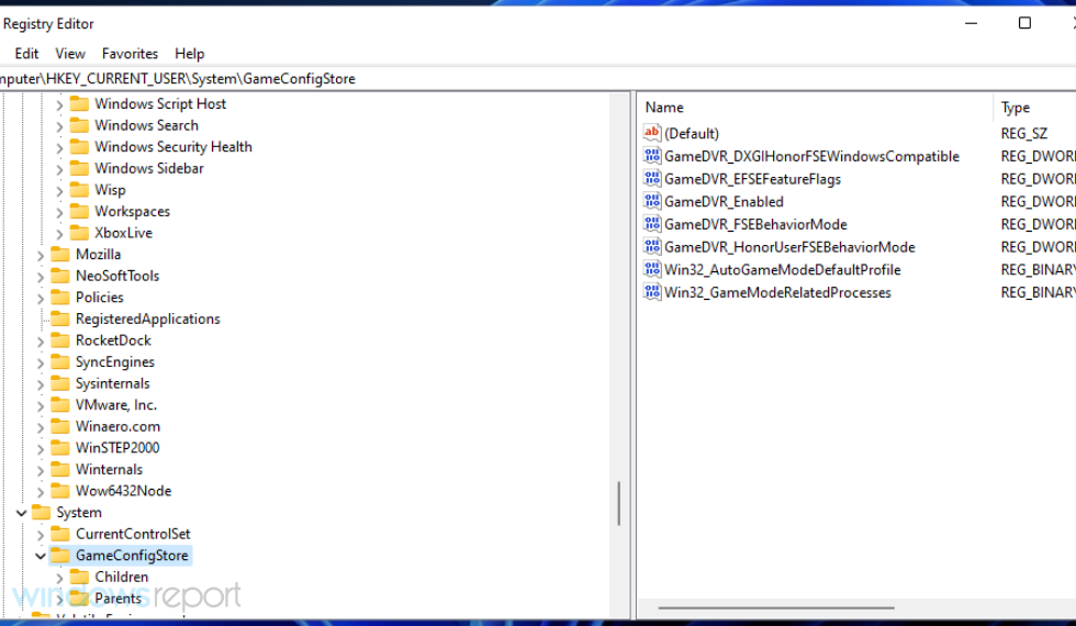 Gameconfigstore registry key disable dvr windows 11