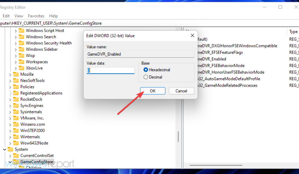Edit DWORD window for gamedvrenabled disable dvr windows 11