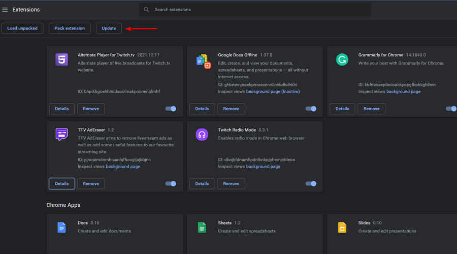 update chrome extensions