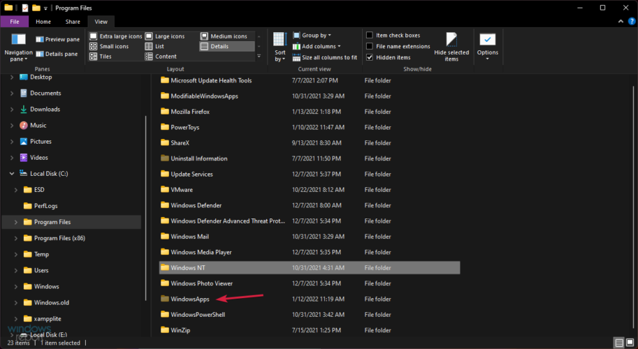 windowsapps folder location