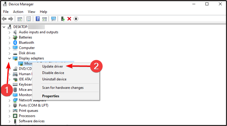 update display adapters drivers