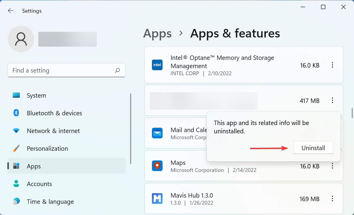 Confirm uninstall