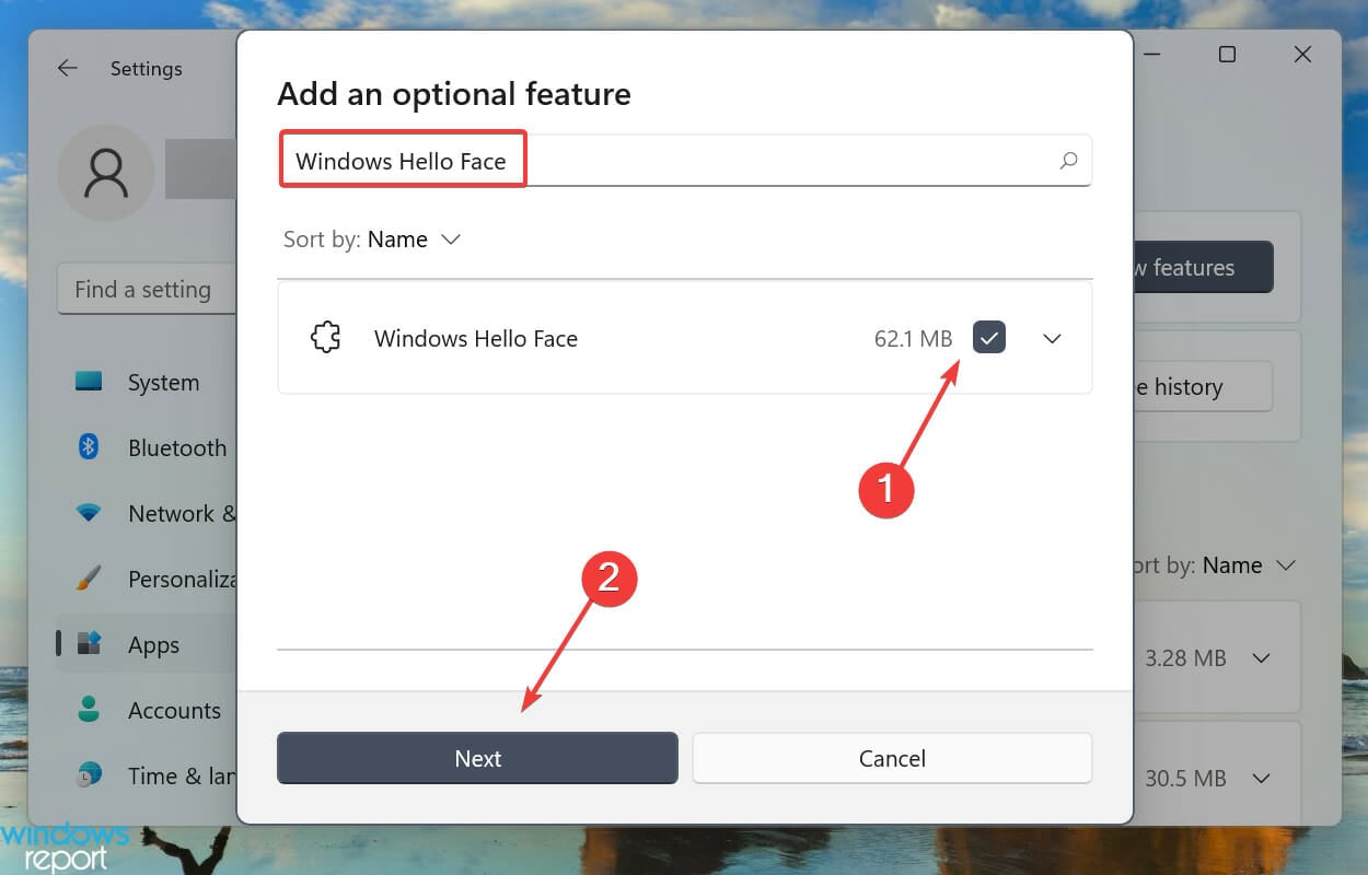 Installer Windows Hello Face