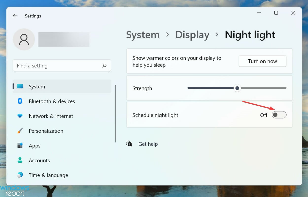 Disable Schedule night light to fix Night Light not turning off Windows 11