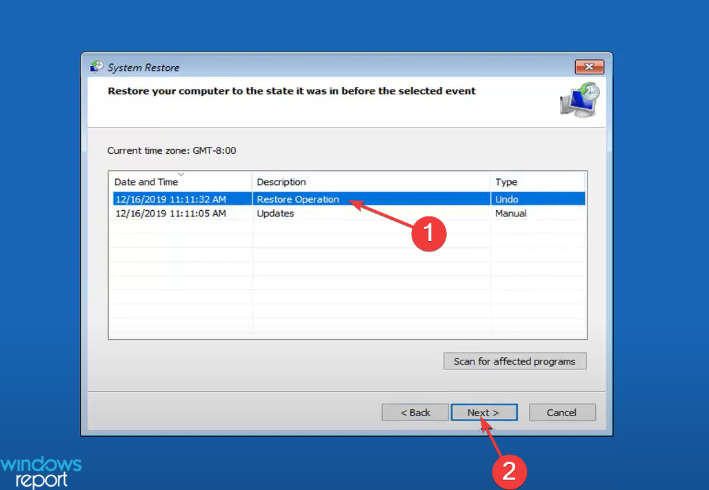 Select Undo point to undo system restore windows 11