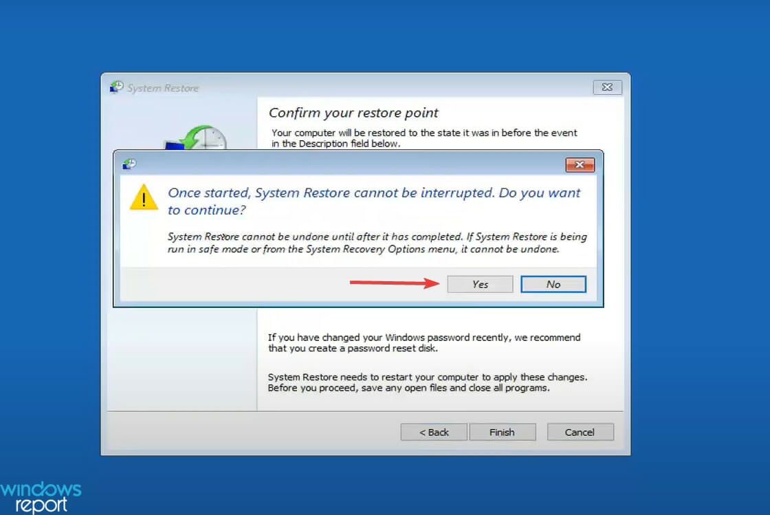 Yes to undo system restore windows 11