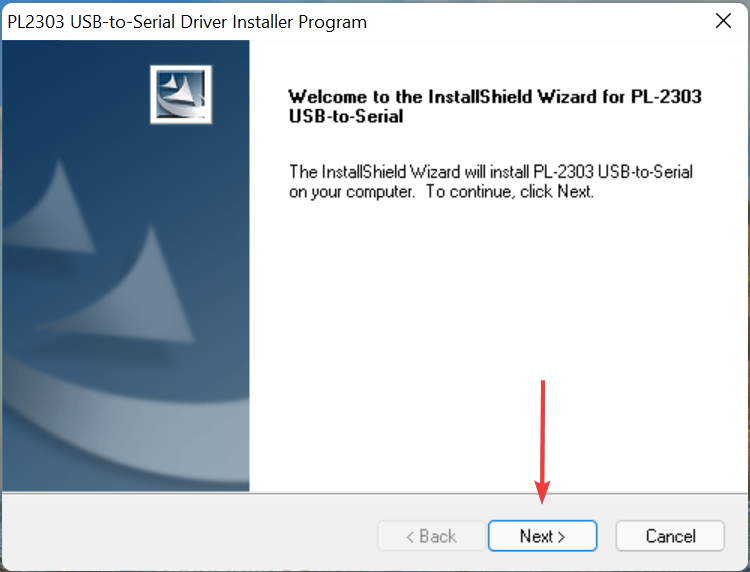 Click Next to get pl2303 driver windows 11