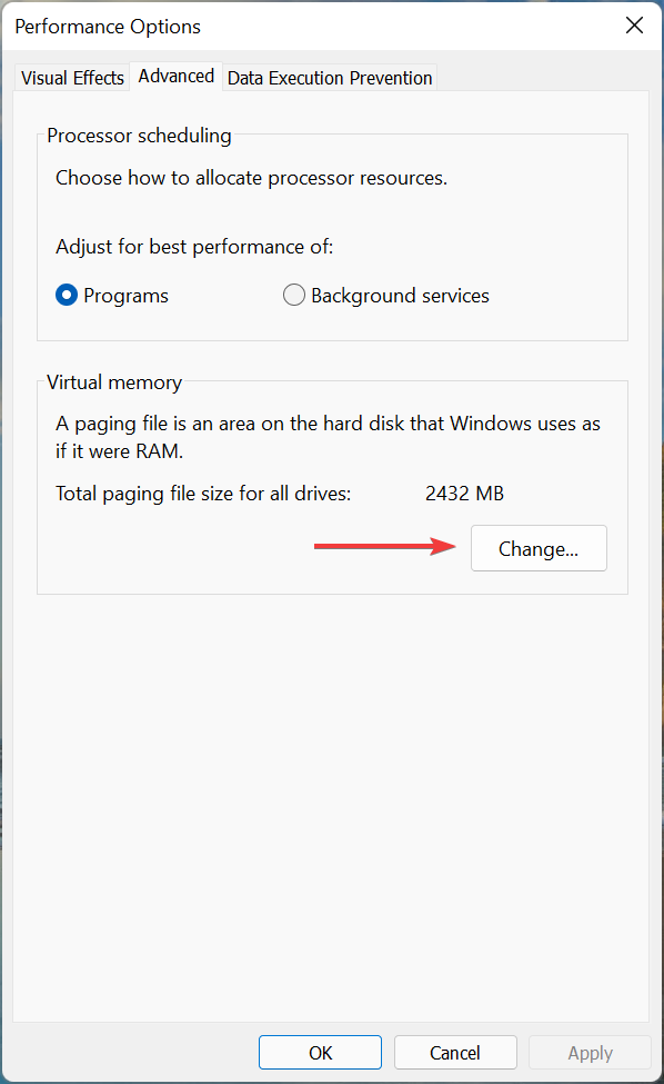 Change virtual memory