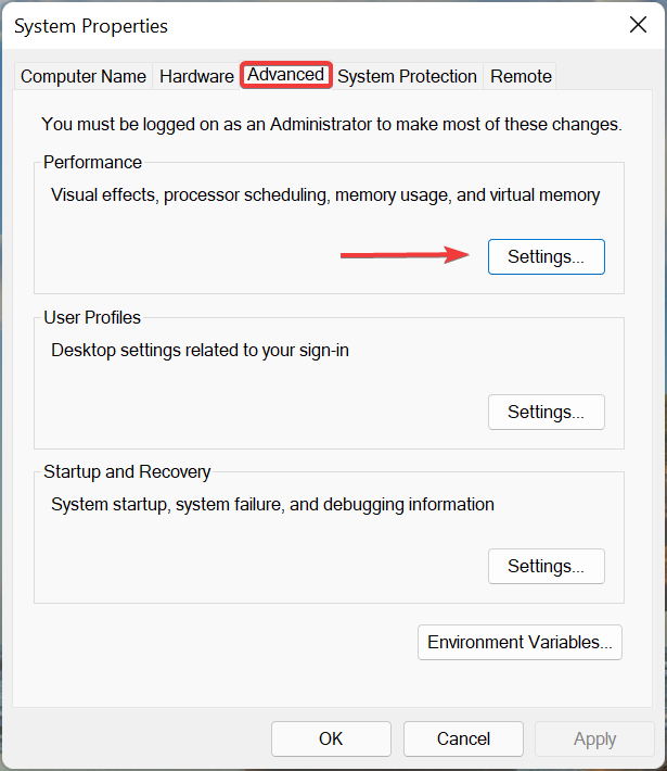Settings advanced