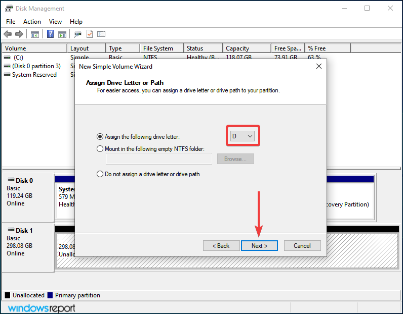 Choose drive letter