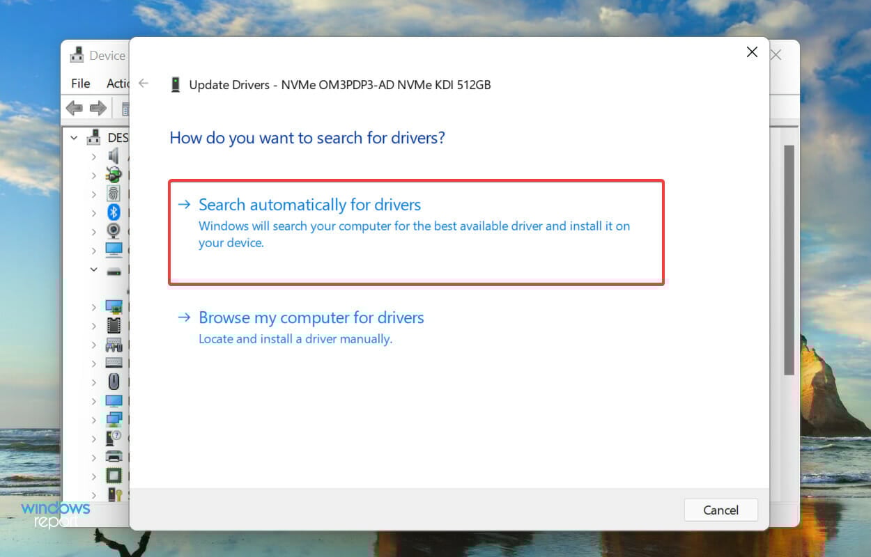 Search automatically for drivers to fix windows 11 not recognizing ssd