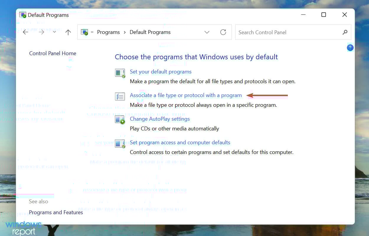 Associa un tipo di file o un protocollo a un programma a Windows 11 rimuove l'associazione dei file