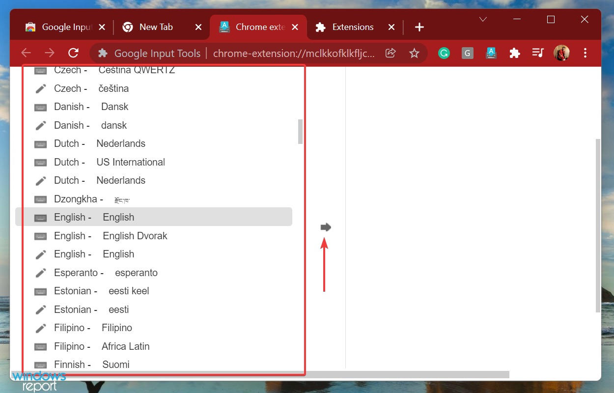 Select input language