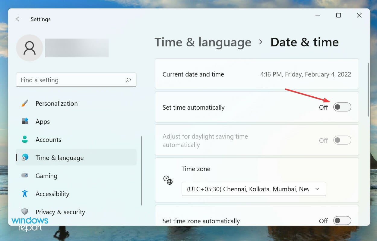 Disable set time automatically to fix xbox app not launching games windows 11