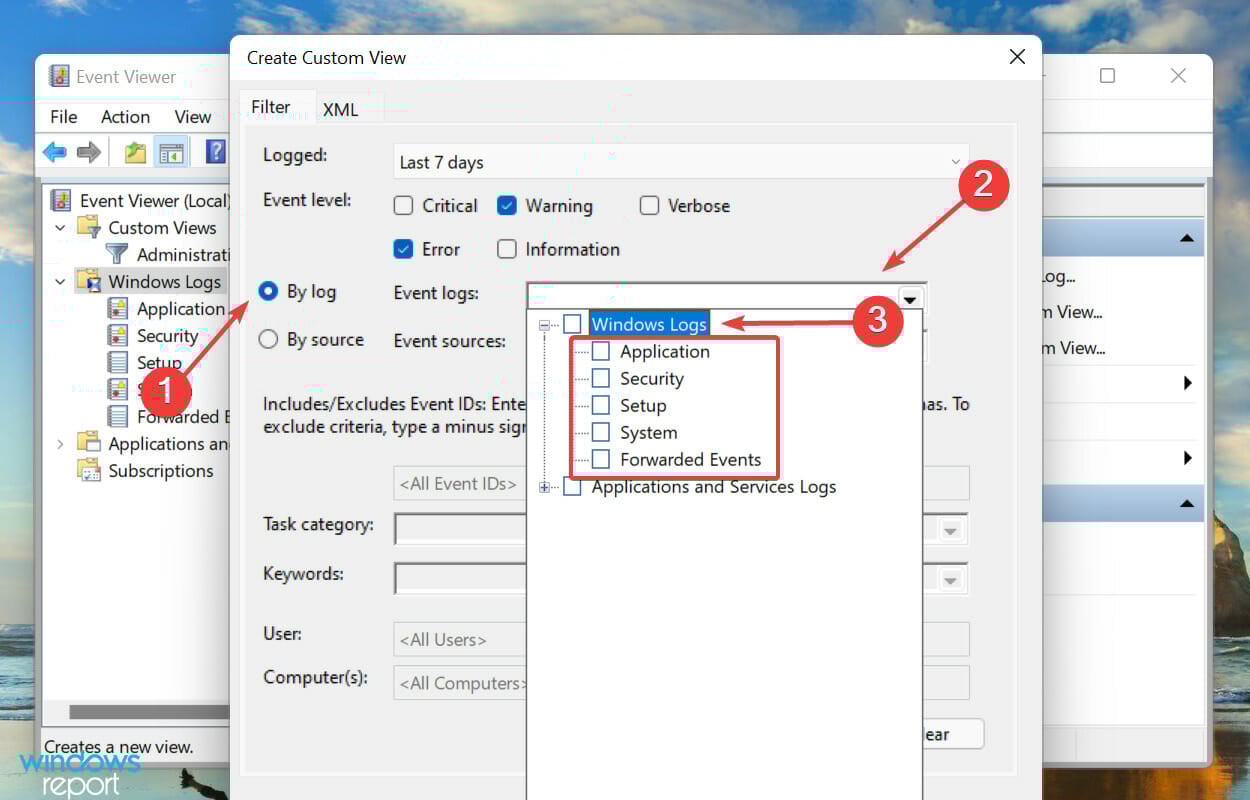 Select the desired entry to view Windows 11 error logs