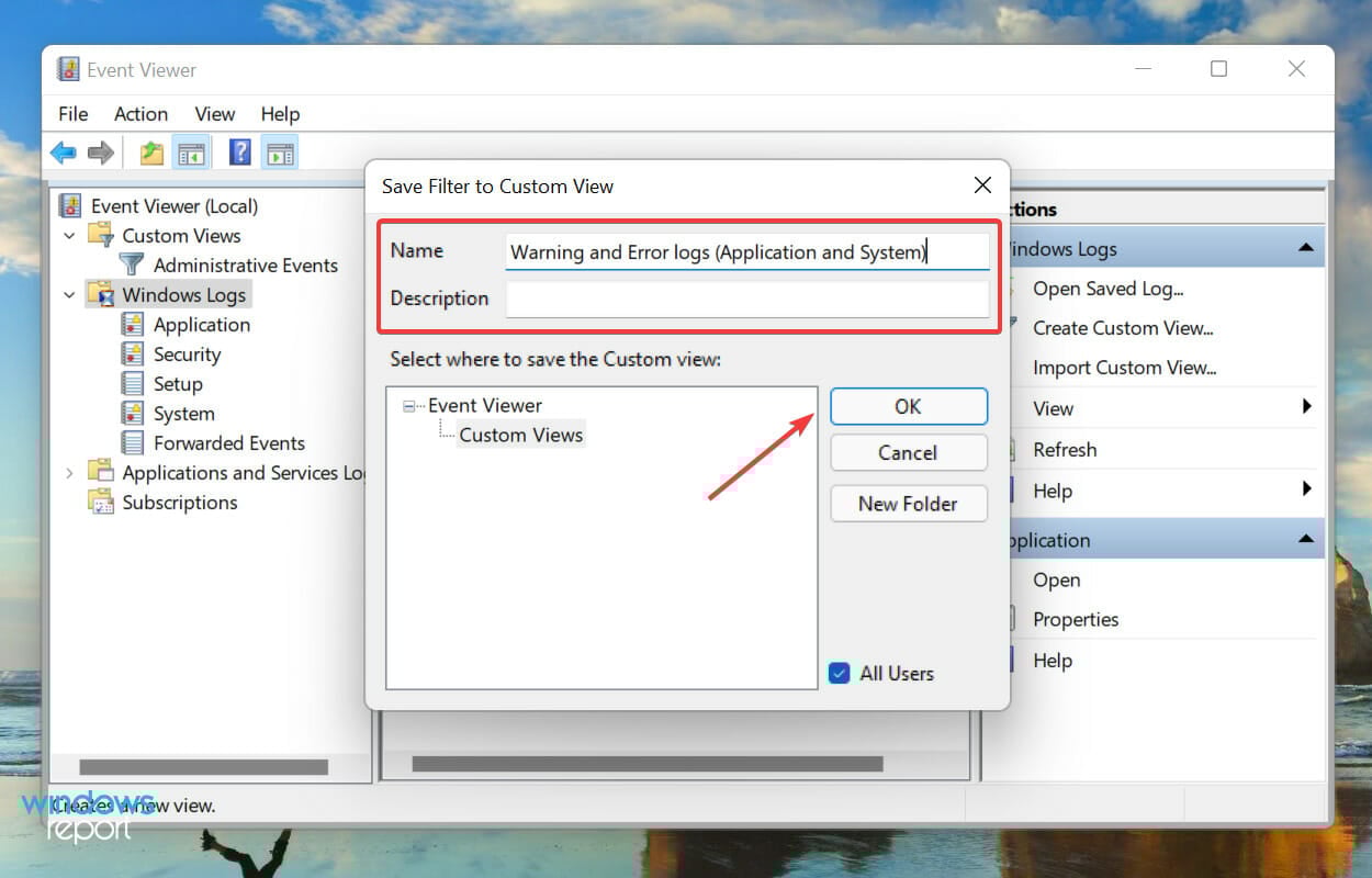 Enter name and duration to view Windows 11 error logs