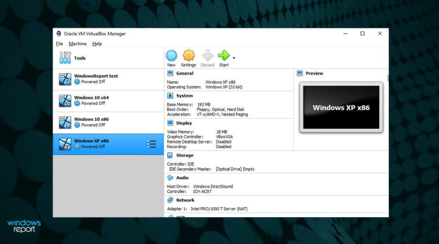 virtual box windows xp
