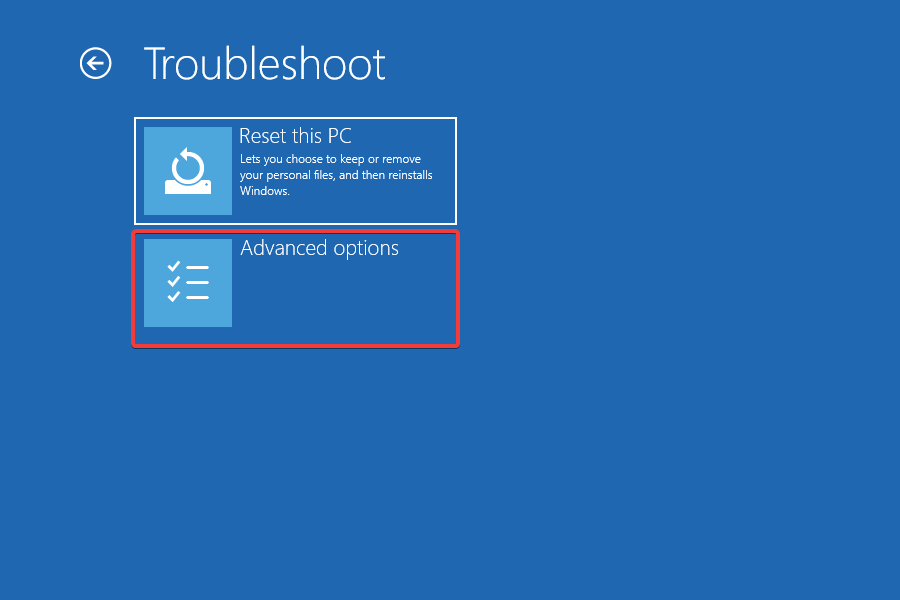 Advanced options to repair Windows 10