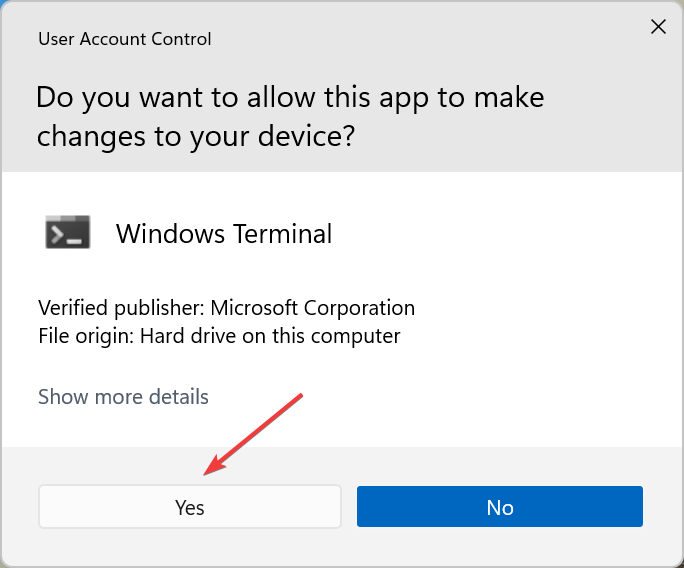 Click Yes on uac