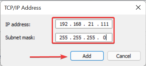 Type values to Windows 11 add secondary IP address