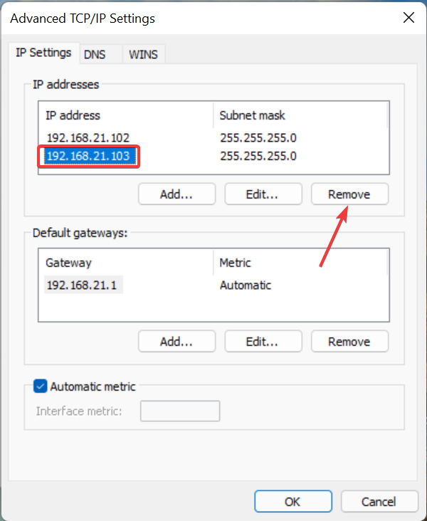 Remove secondary IP address