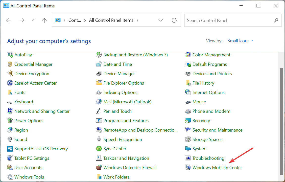 windows mobility center