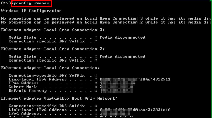 ipconfig renew