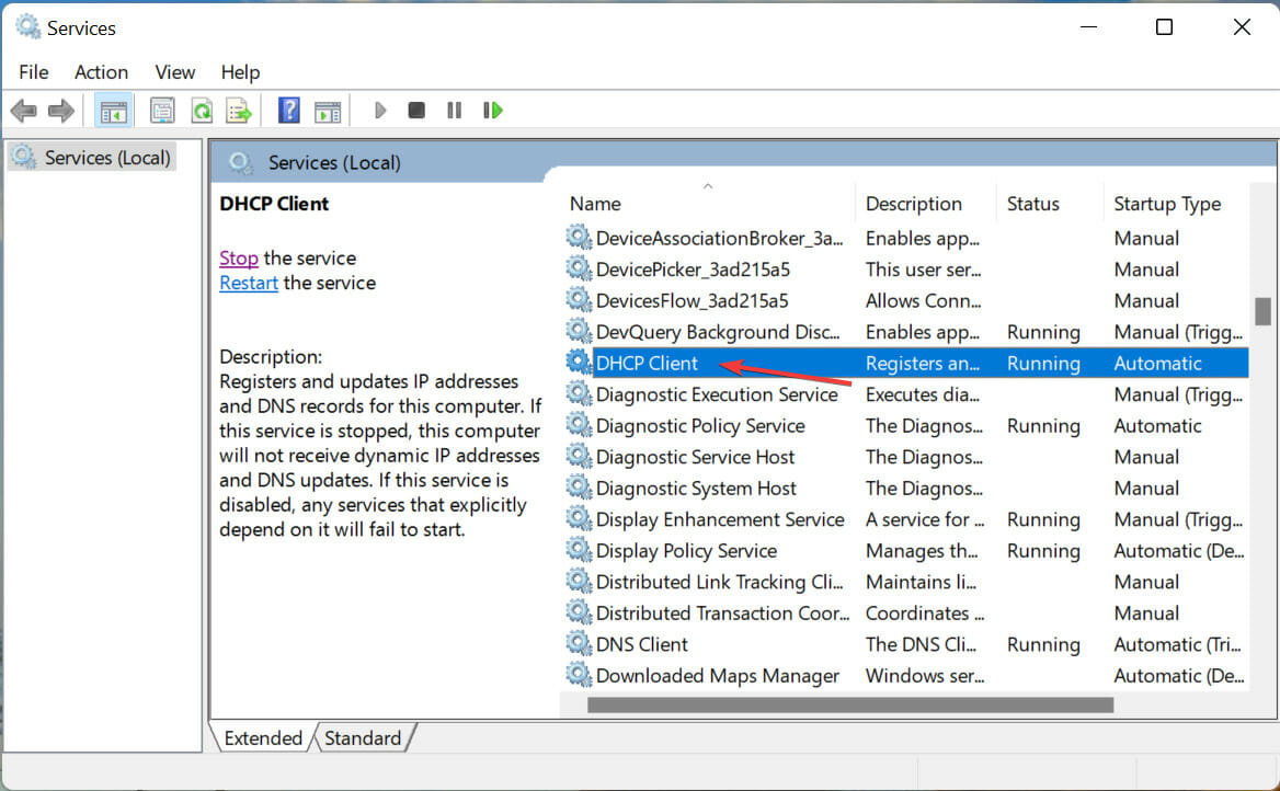 DHCP Client to fix ethernet doesn't have a valid ip configuration windows 11
