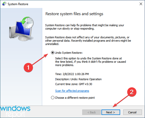 Undo system restore