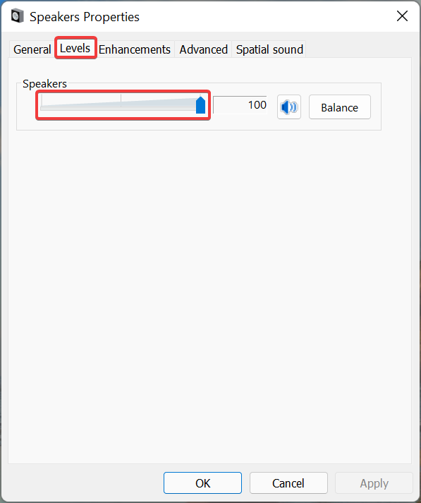 Change level to fix windows 11 sound distorted