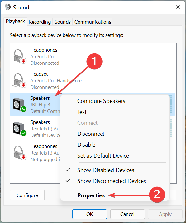 Playback device properties 