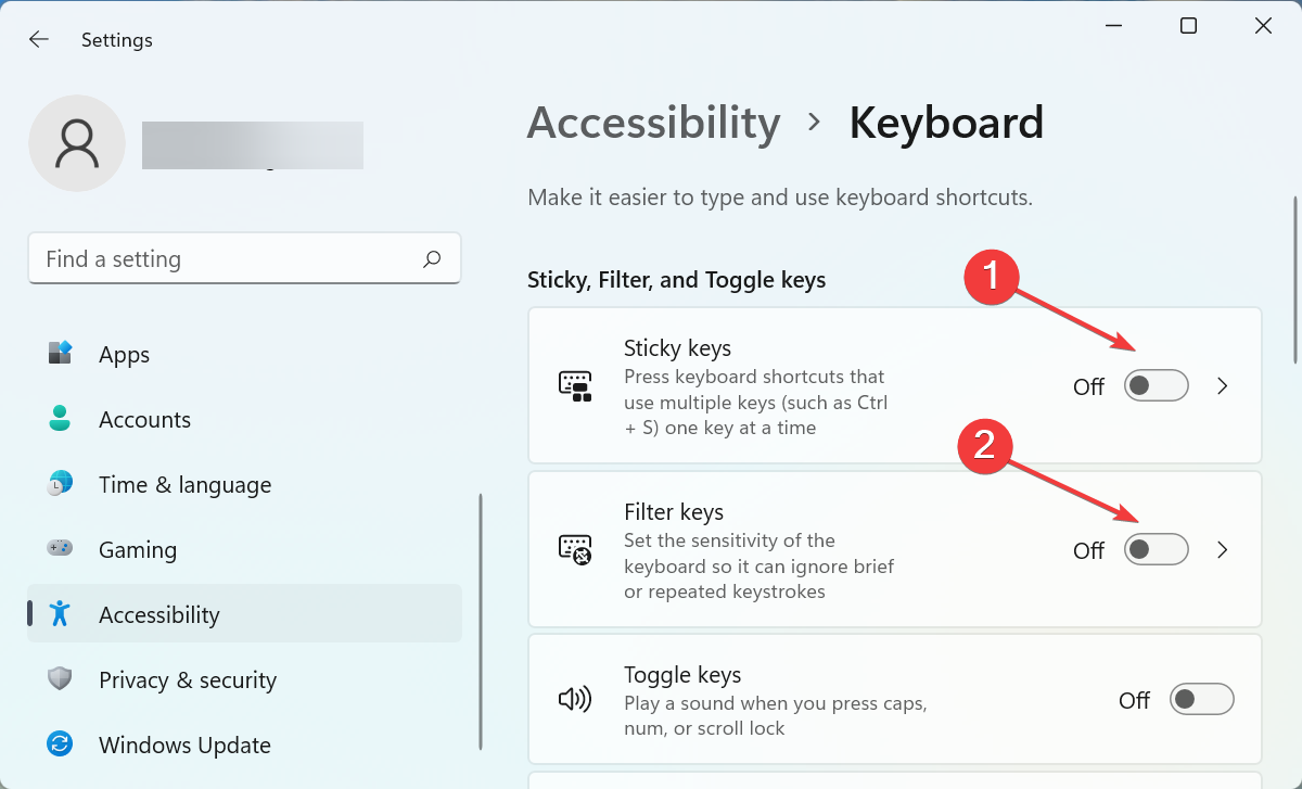 Sticky keys and Filter keys