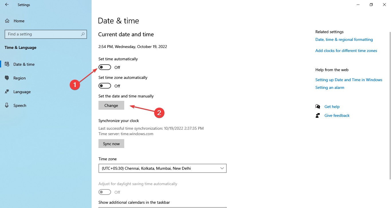 change time to fix code: 0x80131500