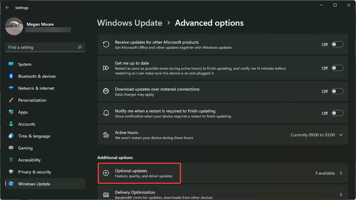 Under advanced options click on optional settings.