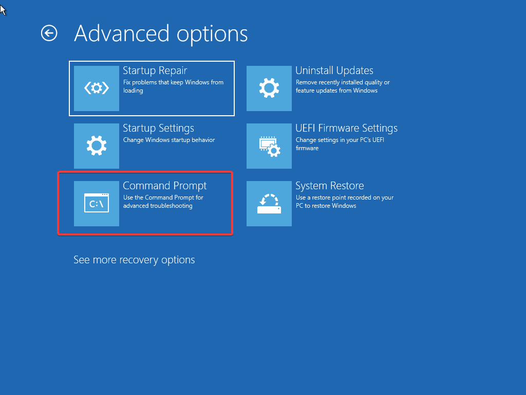 Opening Command Prompt in Advanced Options
