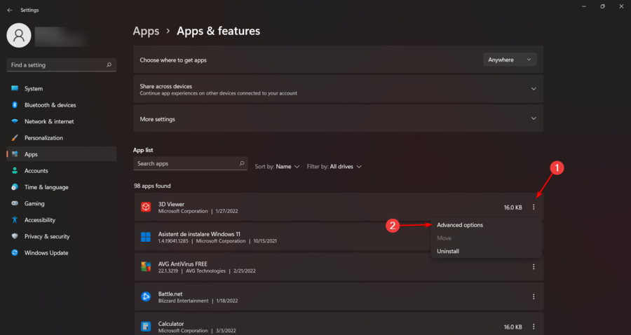 advanced options windows 11 apps