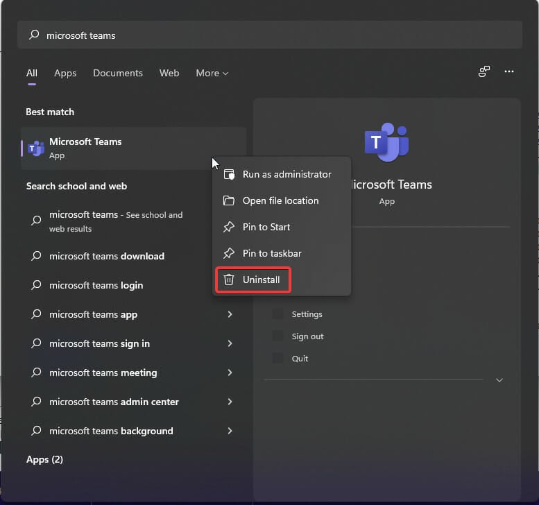 Search for the UWP app you want to uninstall and then right-click it and uninstall.