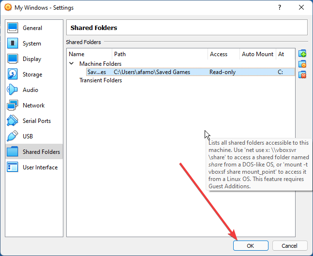 virtualbox shared folder windows 11