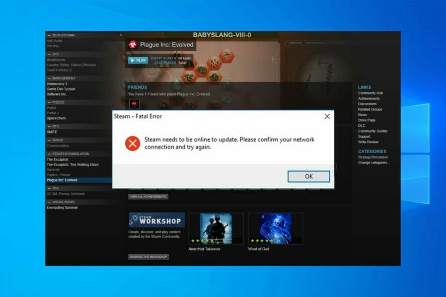 Steam needs to be online to update windows 10 11