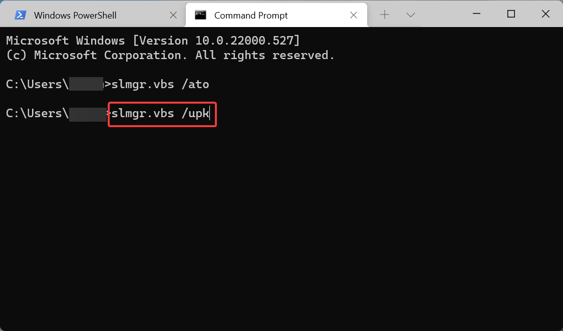 Execute slmgr.vbs /upk command