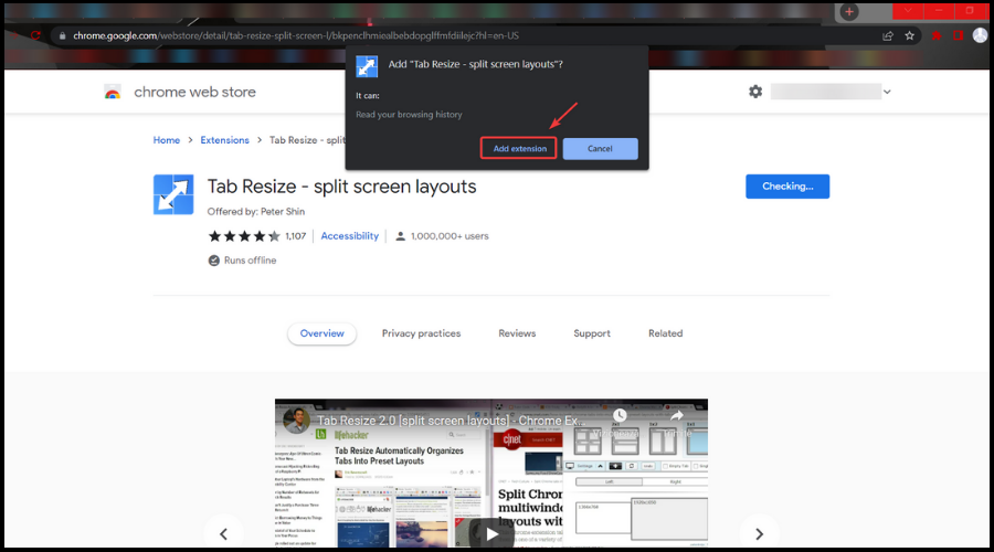 adding extension popup confirmation box